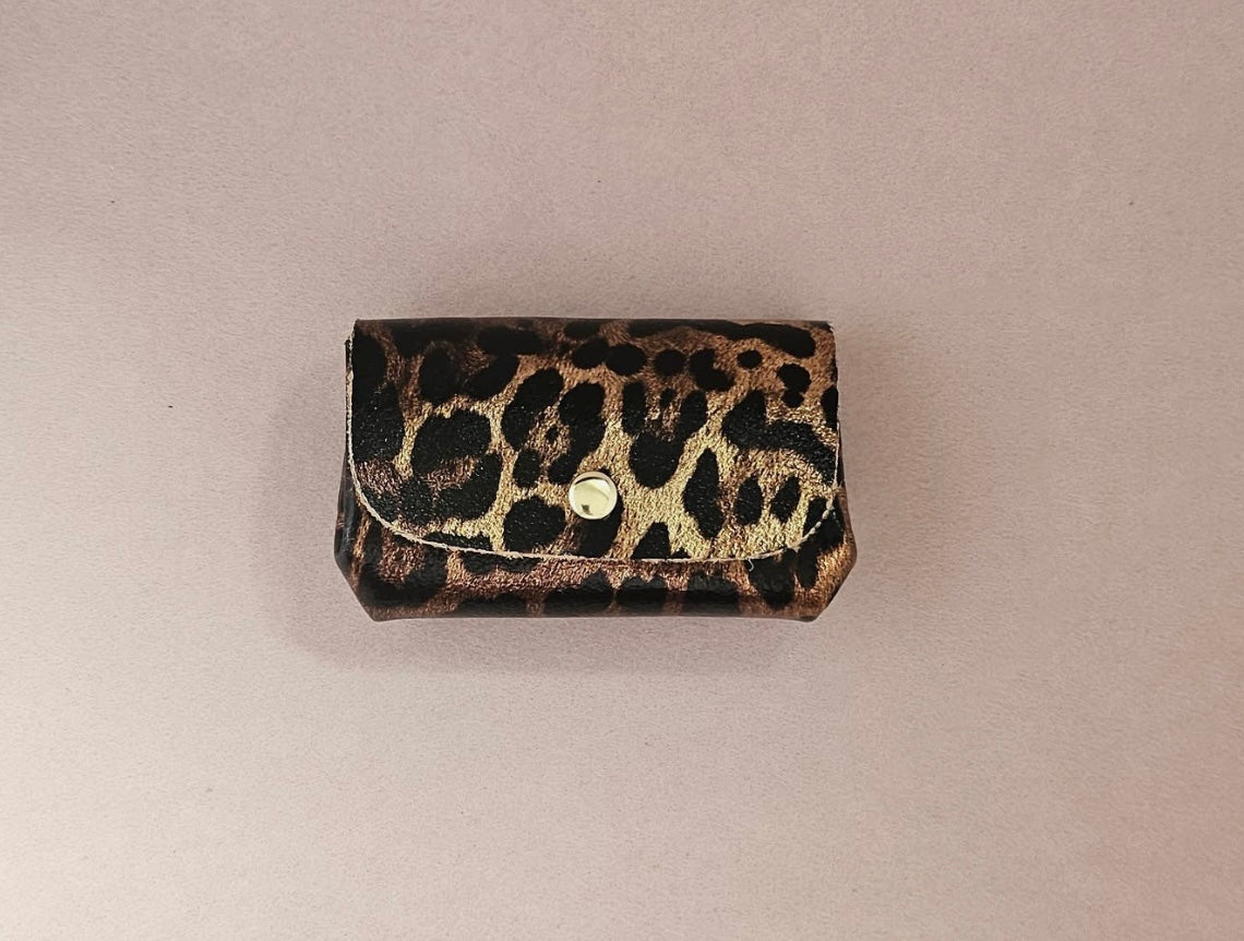 Pung med 3 Rum - Ægte læder - Leopard